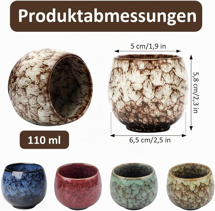Espressotassen Set, 5 x 110ml Mini Espressotassen, Dickwandig Tassen aus Steingut, Keramik Kleine Ka