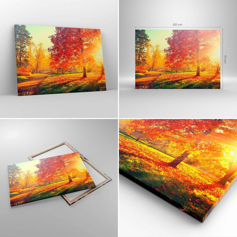 Bilder auf Leinwand 100x70cm Leinwandbild mit Rahmen Park Herbst Baum Gross Wanddeko Bild Schlafzimm