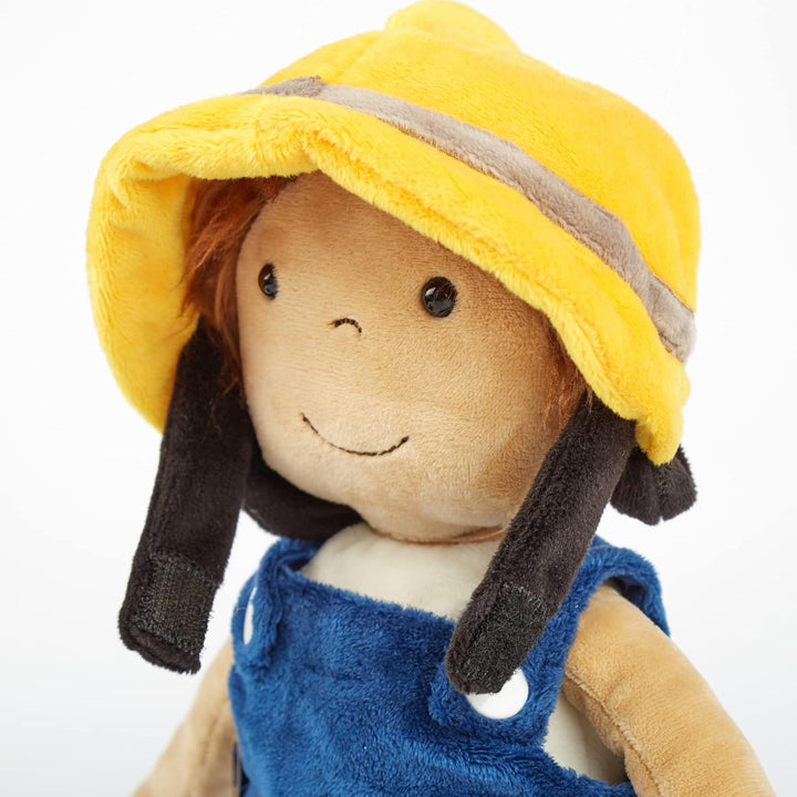 SIGIKID 42859 Lernpuppe Feuerwehrmann, Plüsch Anziehpuppe, Kleidung an-&ausziehen: Knöpfe, Klett, Re