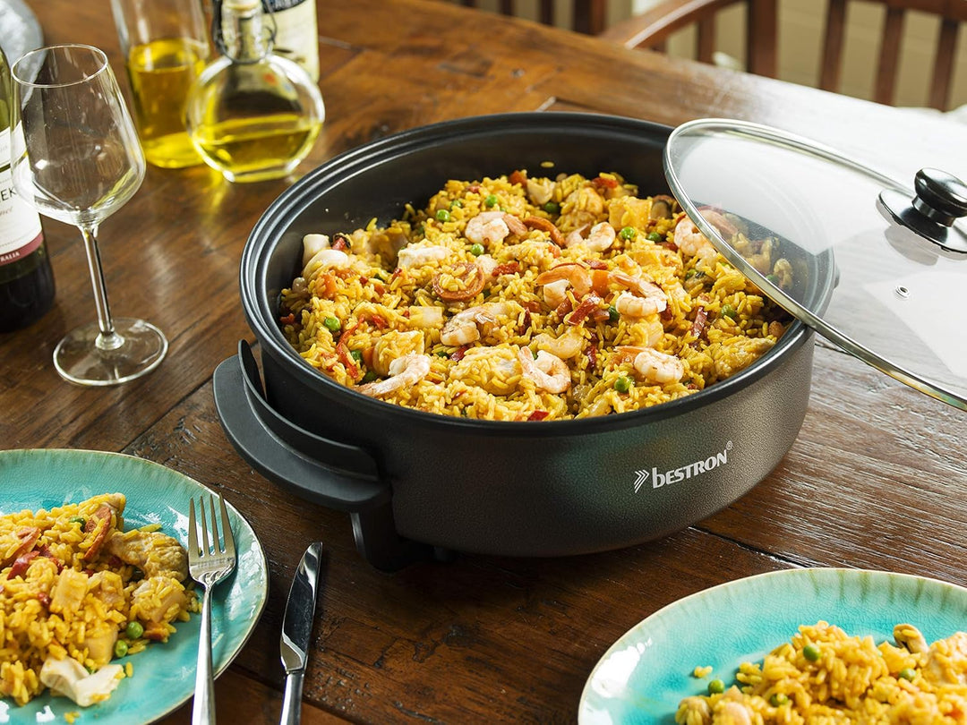 Bestron Elektrische Partypfanne, XL-Multifunktionspfanne Ø32cm mit Glasdeckel, Antihaftbeschichtet,