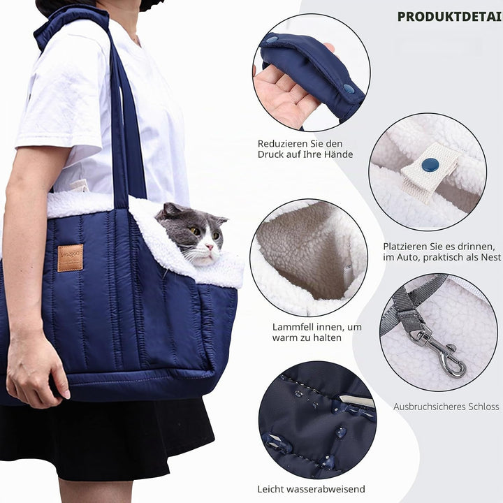 PETCUTE Tragetasche Hund und Katzen,Faltbare Warm Hundetragetasche Schultertasche mit Sicherheitshak