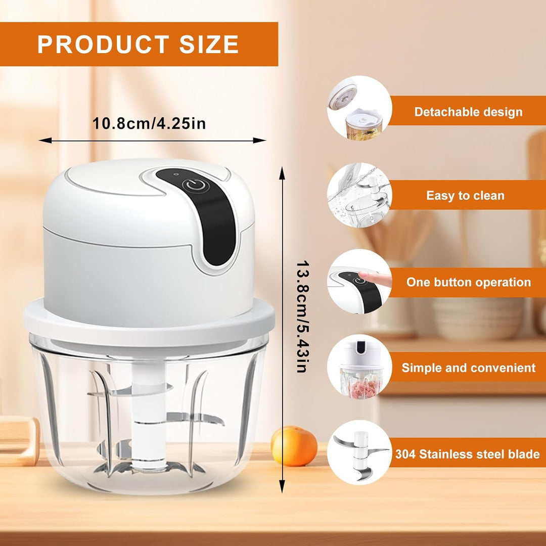Elektrischer Küchenzerkleinerer, 350 ml Knoblauch Zerkleinerer, USB-Aufladung, Gemüsezerkleinerer, M