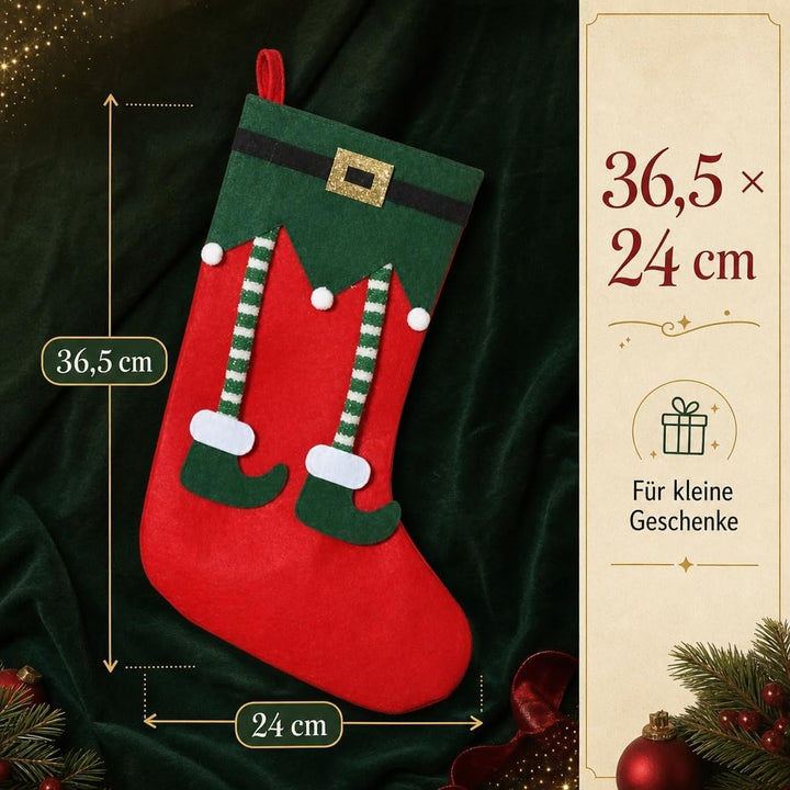 MIJOMA Weihnachtsstrümpfe 2er Set – dekorative Filz-Socken mit Elfen-Design zum Befüllen &amp; Aufhängen
