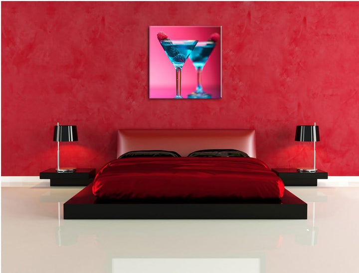 Pixxprint Cocktails mit Himbeeren als Leinwandbild Quadratisch/Grösse: 70x70 / Wandbild/Kunstdruck/f