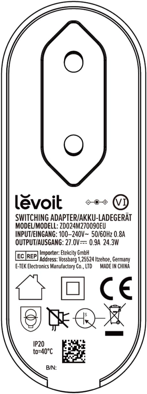 Levoit Original Adapter für den LVAC 300 Akku Staubsauger, Feuerfester Kunststoff, LVAC 300 Adpter