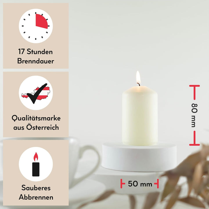 HOFER STUMPENKERZEN 48 x 80 mm – elfenbein, creme, champagner | besonders lange Brenndauer ca. 18 St