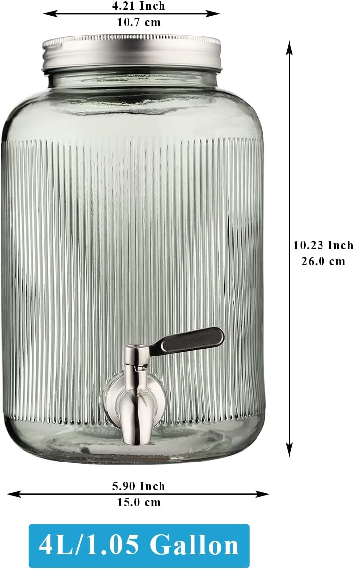 Berglander Getränkespender aus Glas, Kühlschrank, 4L Getränkespender mit wasserdichtem Edelstahlhahn