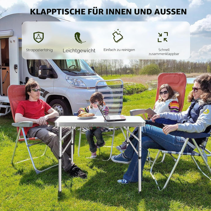 EFAN Campingtisch zusammenklappbar mit 2 verstellbaren Höhen, kleiner Klapptisch aus Aluminium, 75 c