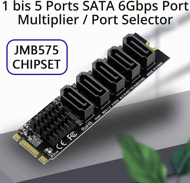 NFHK NGFF JMB575 2280 Key B+M zu SATA 3.0 6 Gbps 5 Ports Classic, Classic