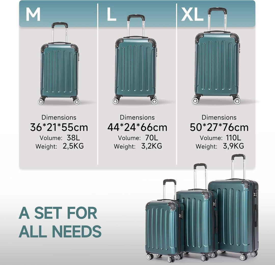 Koffer Set 3tlg, Koffer Gross, Trolley Koffer Reisekofferset, (55/66/76CM), Handgepäck Koffer, 360°d