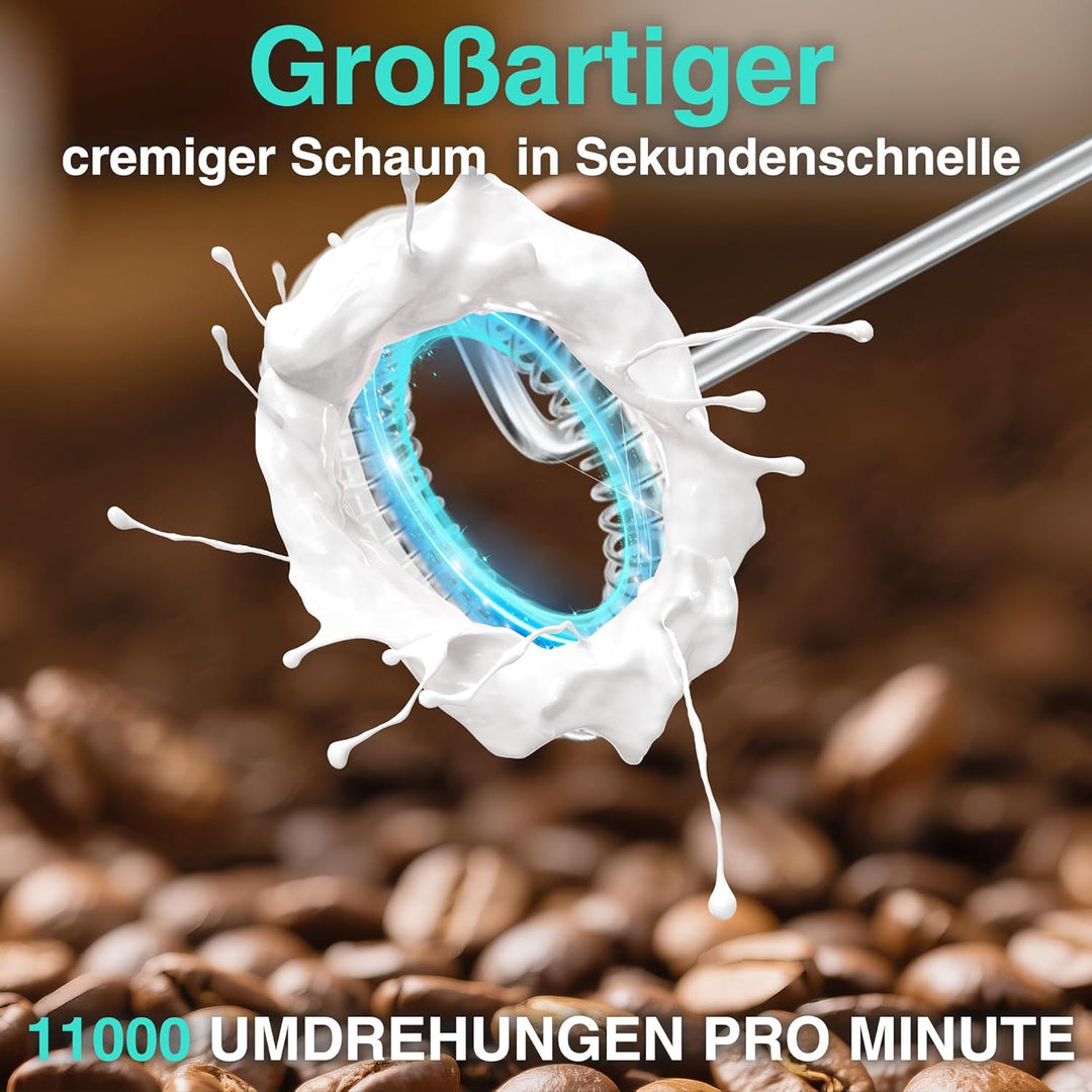 HAUSHOF Milchaufschäumer Stab, Wiederaufladbarer Hand-Milchschäumer, mit Schneebesen aus Edelstahl,