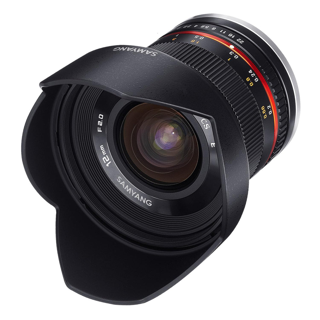Samyang 12mm F2.0 MFT schwarz - Weitwinkel Festbrennweite für Micro Four Thirds Anschluss, manueller