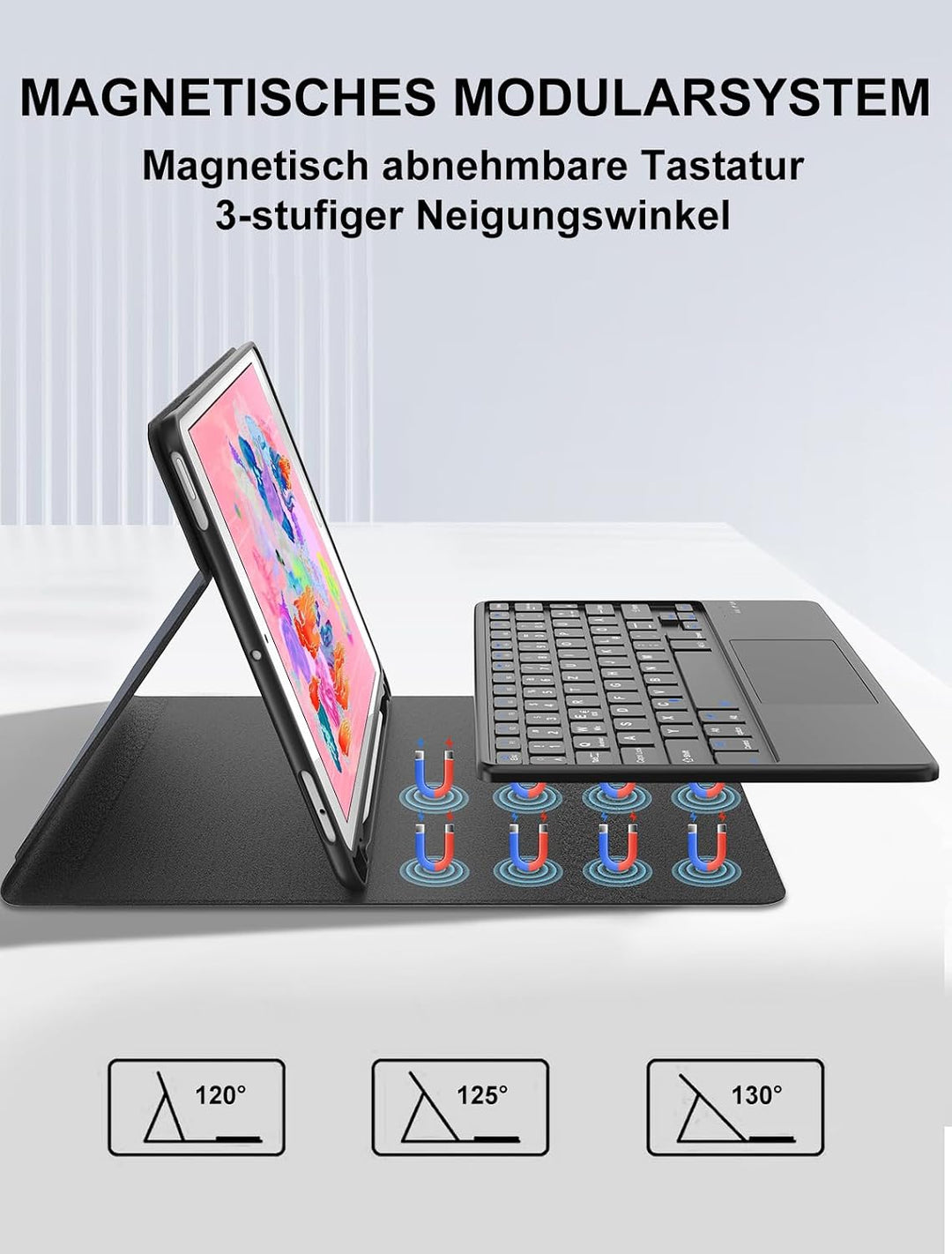 JADEMALL Für iPad 6. Generation Hülle mit DE Tastatur und Touchpad, Abnehmbare Bluetooth Tastatur Hü