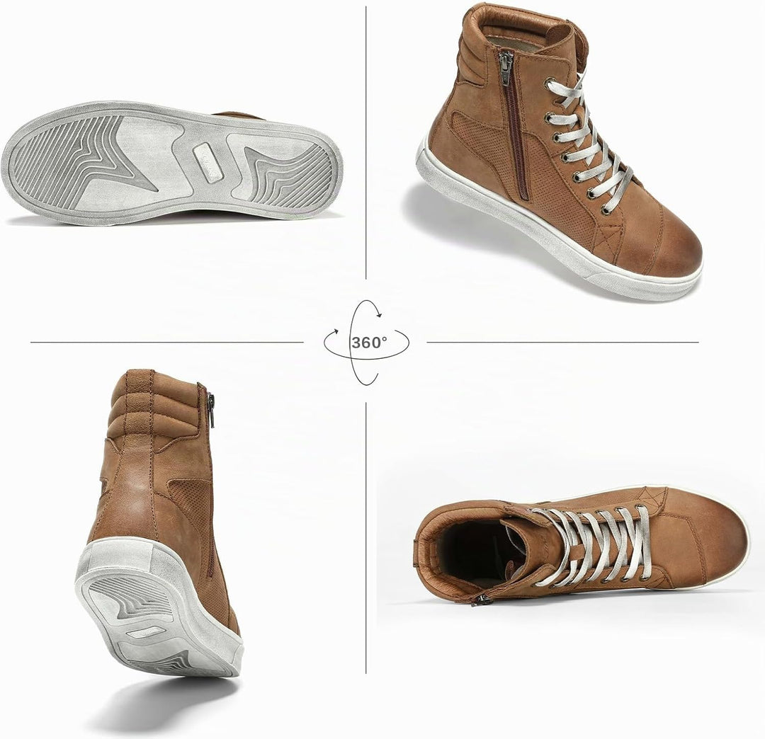 BORLENI Motorradschuhe Herren Leder Retro Motorradstiefel Männer lässige motorrad sneaker reissversc