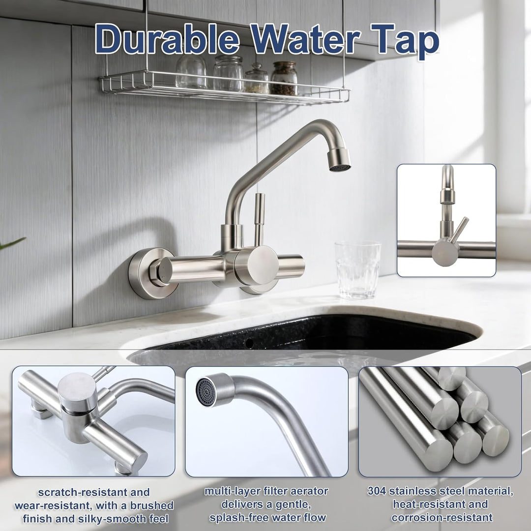 Wasserhahn Wandmontage, Edelstahl wasserhahn Küche 360° Drehbare Wasserhahn Verlängerung Kalt und He