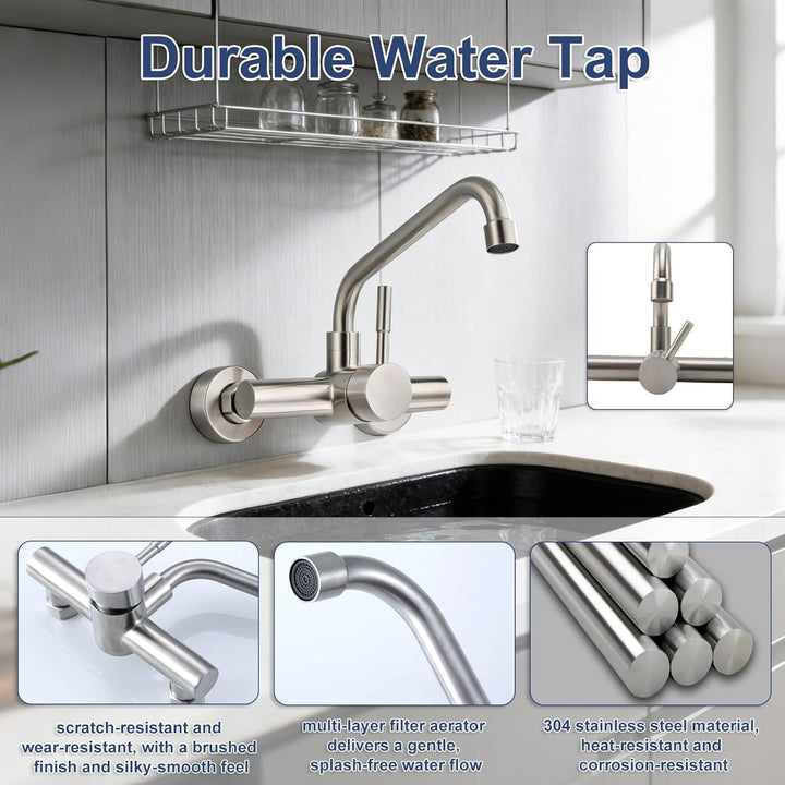 Wasserhahn Wandmontage, Edelstahl wasserhahn Küche 360° Drehbare Wasserhahn Verlängerung Kalt und He