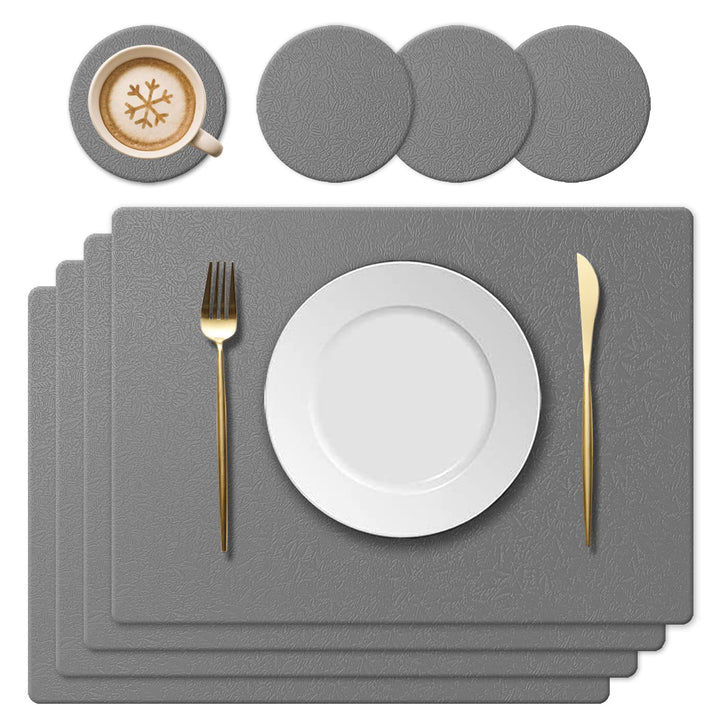KERYCHIN 4 Platzdeckchen aus Silikon und 4 rutschfest Tischuntersetzer mit Blattmuster, Hitzebeständ
