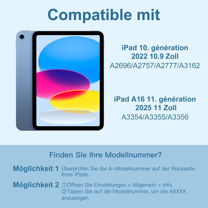 Vobafe Hülle mit Tastatur für iPad A16 11/10 Generation (2025/2022, 11/10.9 Zoll)- 7 Farben Beleucht