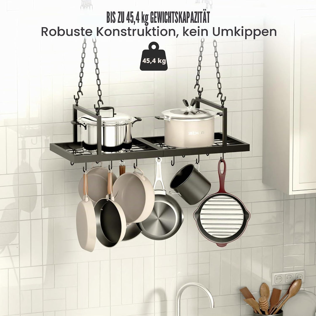 Hängendes Topfregal, 78,9 cm Topfaufhänger für Küche, Deckenmontage, Topfregal mit 12 abnehmbaren S-