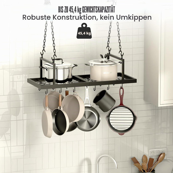 Hängendes Topfregal, 78,9 cm Topfaufhänger für Küche, Deckenmontage, Topfregal mit 12 abnehmbaren S-