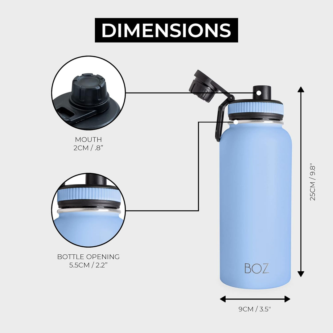BOZ Isolierte Edelstahl-Wasserflasche mit breiter Öffnung, BPA-frei, doppelwandig, hellblau, Hellbla