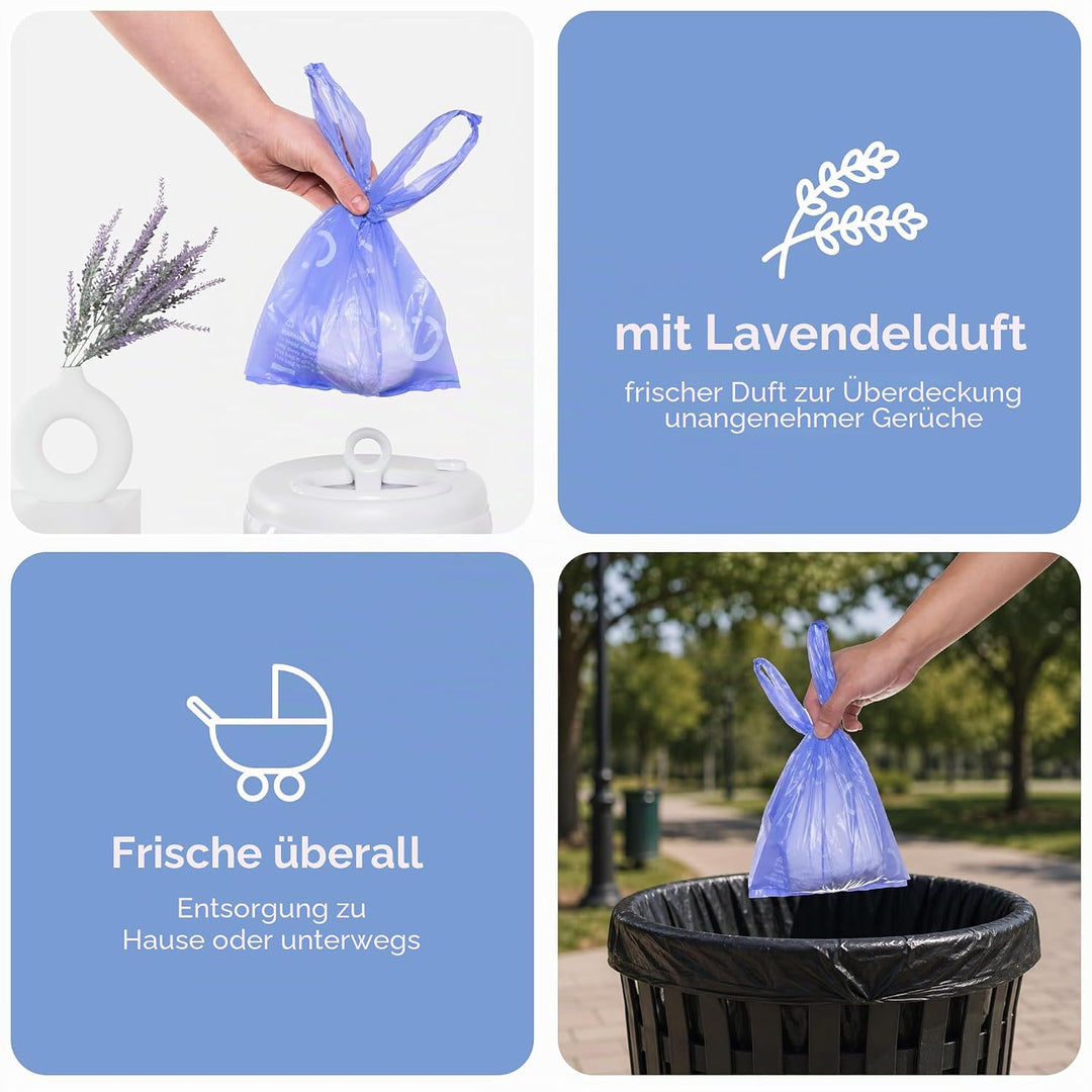 Ubbi Disposable Nappy Sacks, Lavender Scented, Easy-To-Tie Tabs, Baby Nappy Disposal, 400 Count 400