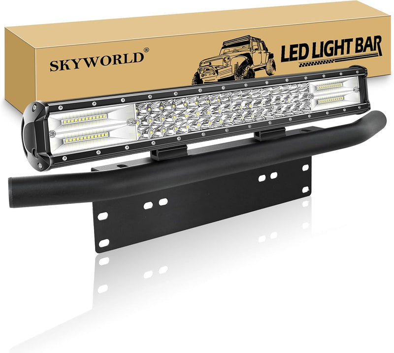 SKYWORLD LED-Lichtleiste, 7D 20 Zoll 288W Spot Flood Combo Beam Arbeitsscheinwerfer mit Kennzeichenh