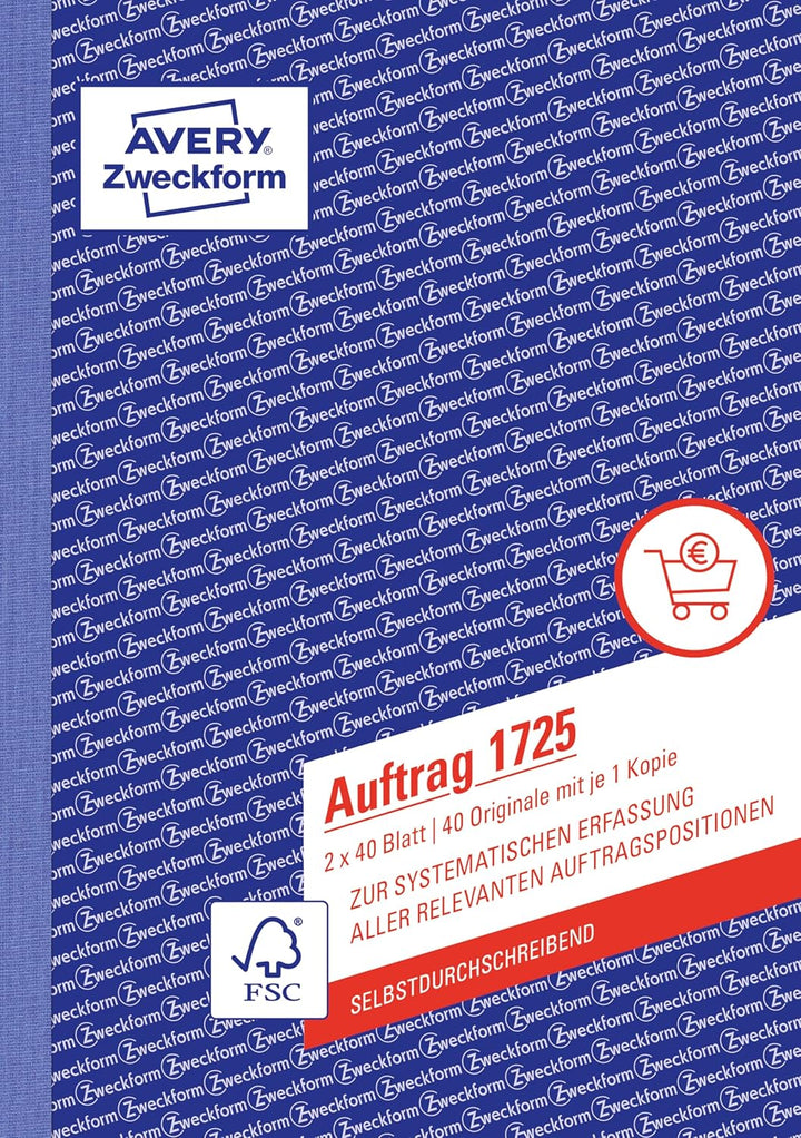 AVERY Zweckform 1725-5 Auftrag (A5, 2x40 Blatt, selbstdurchschreibend mit farbigem Durchschlag, zur