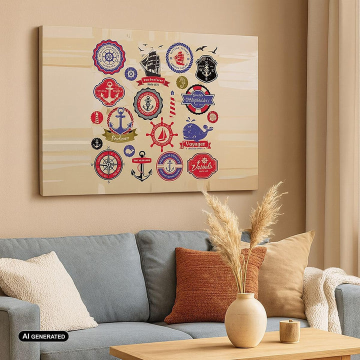 Bilder auf Leinwand Anker Fahne Abzeichen Boot Leinwandbild 70x50cm Wandbilder Dekoration Wohnzimmer