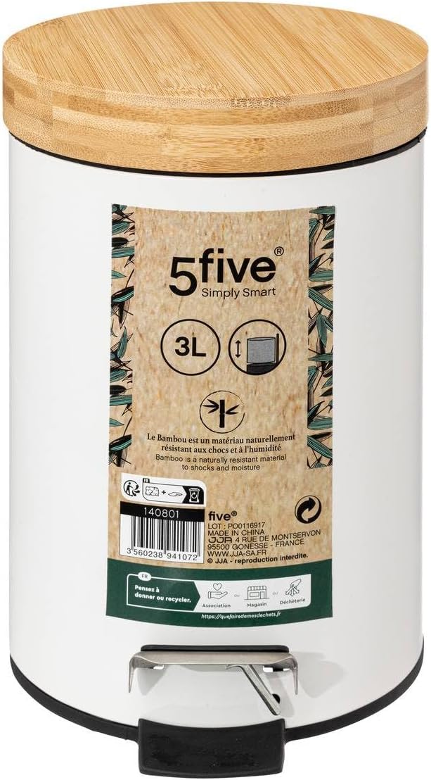 5five - mülleimer mit bambusdeckel 3l naturéo weiss