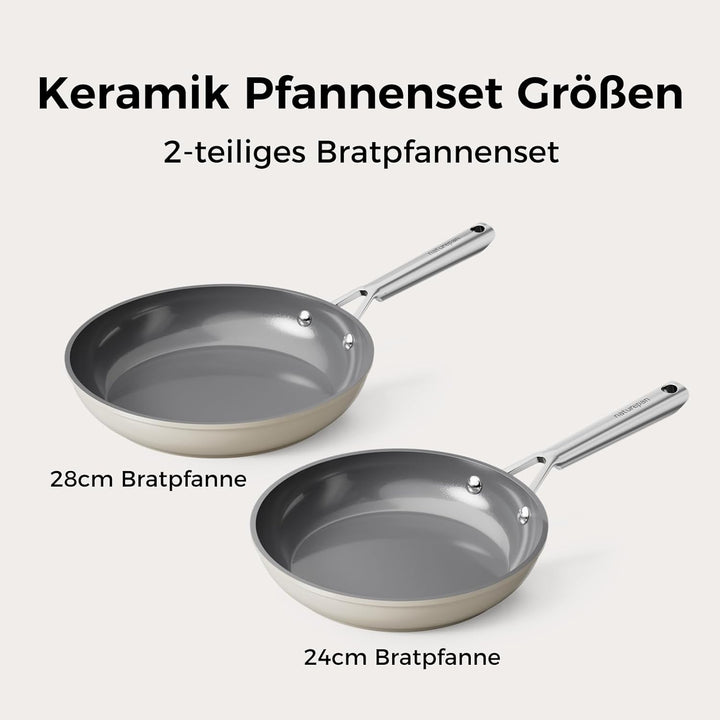 naturepan DiamondTitan Keramik Pfannenset 2-teilig (24+28cm), Antihaft Bratpfanne für alle Herdarten