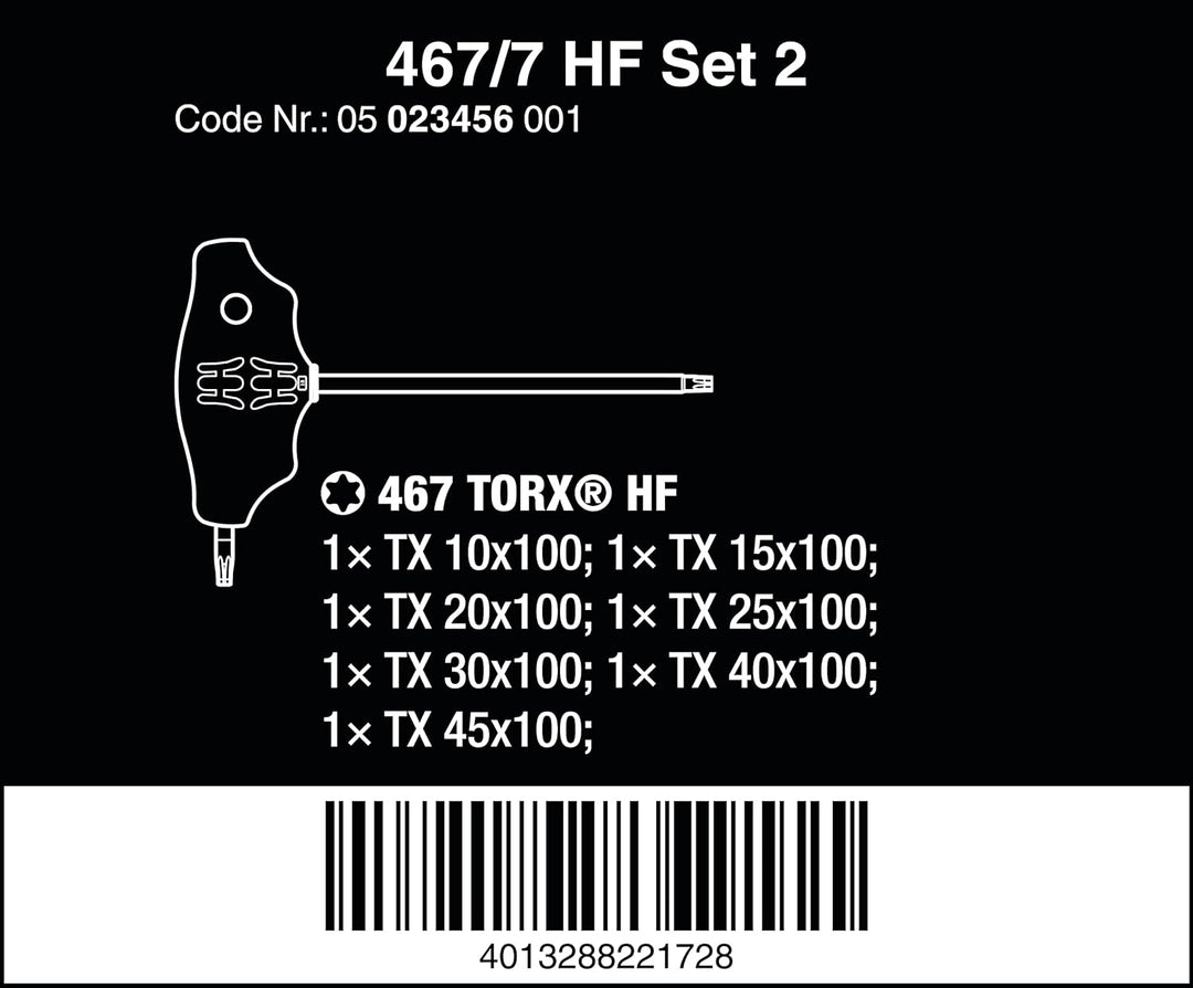 Wera 05023456001 467/7 TORX HF Set 2, Quergriff TORX Schraubendreher-Satz mit Haltefunktion, 7-teili