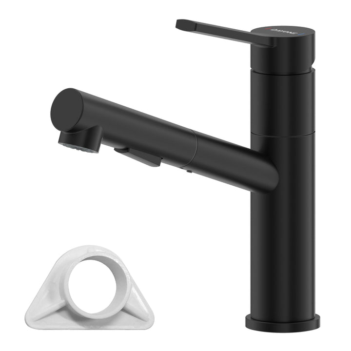 DAYONE Wasserhahn Küche Schwarz, Hochdruck Küchenarmatur Ausziehbar, Spültischarmatur mit 2 Sprühfun