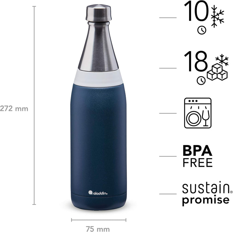 Aladdin Fresco Thermavac Trinkflasche Edelstahl 0.6L Deep Navy – Thermosflasche Auslaufsicher - Hält