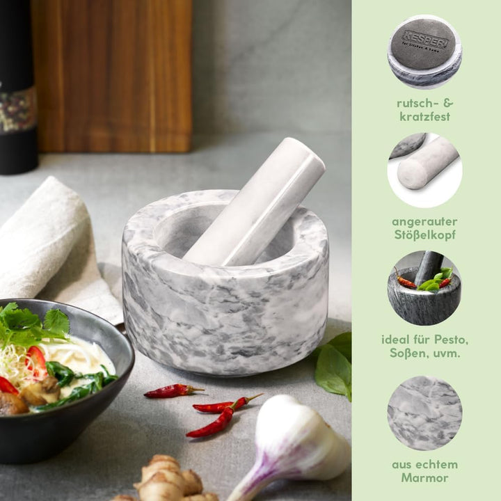 Kesper | Mörser, Mateial: Marmor, Masse: Ø 13 cm, H: 8 cm, Farbe: Weiss poliert | 71505