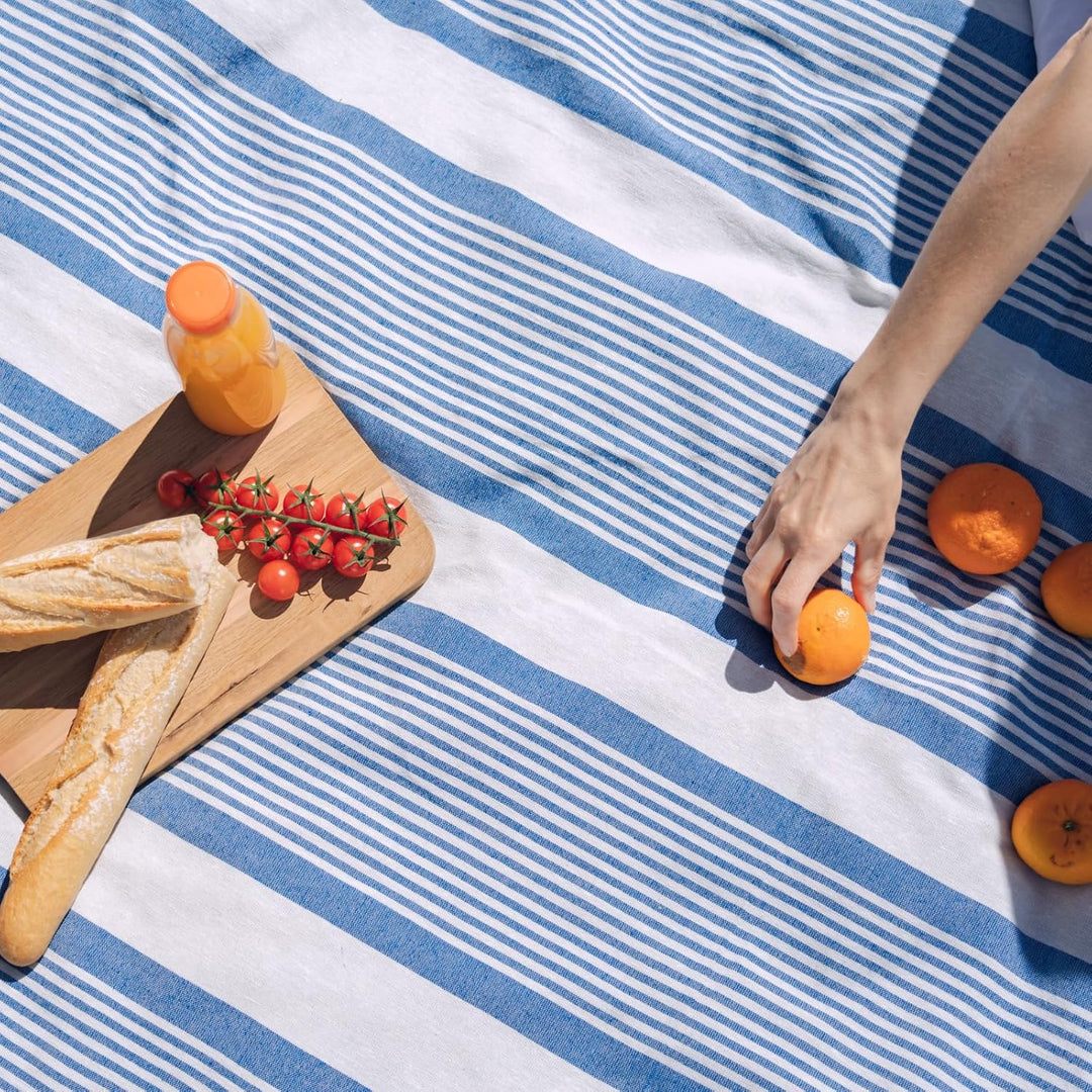MOMOMUS Stranddecke Sandfrei XXL im Fouta-Stil – mit Boho-Abschluss, Leicht und Kompakt – Grosse Str