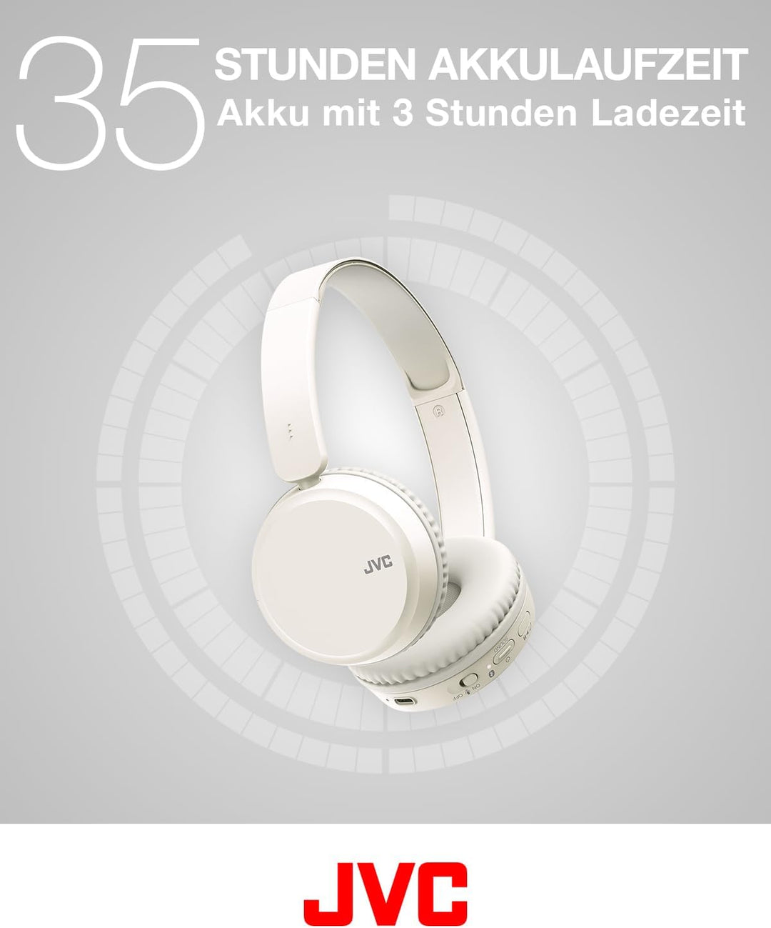 JVC HA-Z37W-W - Bluetooth On-Ear-Kopfhörer, Tiefbass, 3 Klangmodi (Bass/Klar/Normal), 35 Stunden Akk