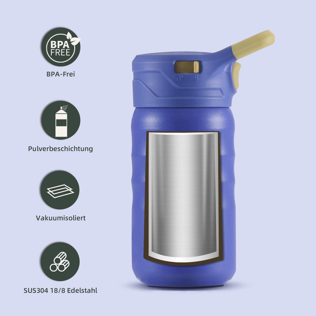 IDEUS Vakuumisolierte Wasserflasche, 12oz (360ml) Edelstahl Doppelwand Flasche Metall Sport Kantine