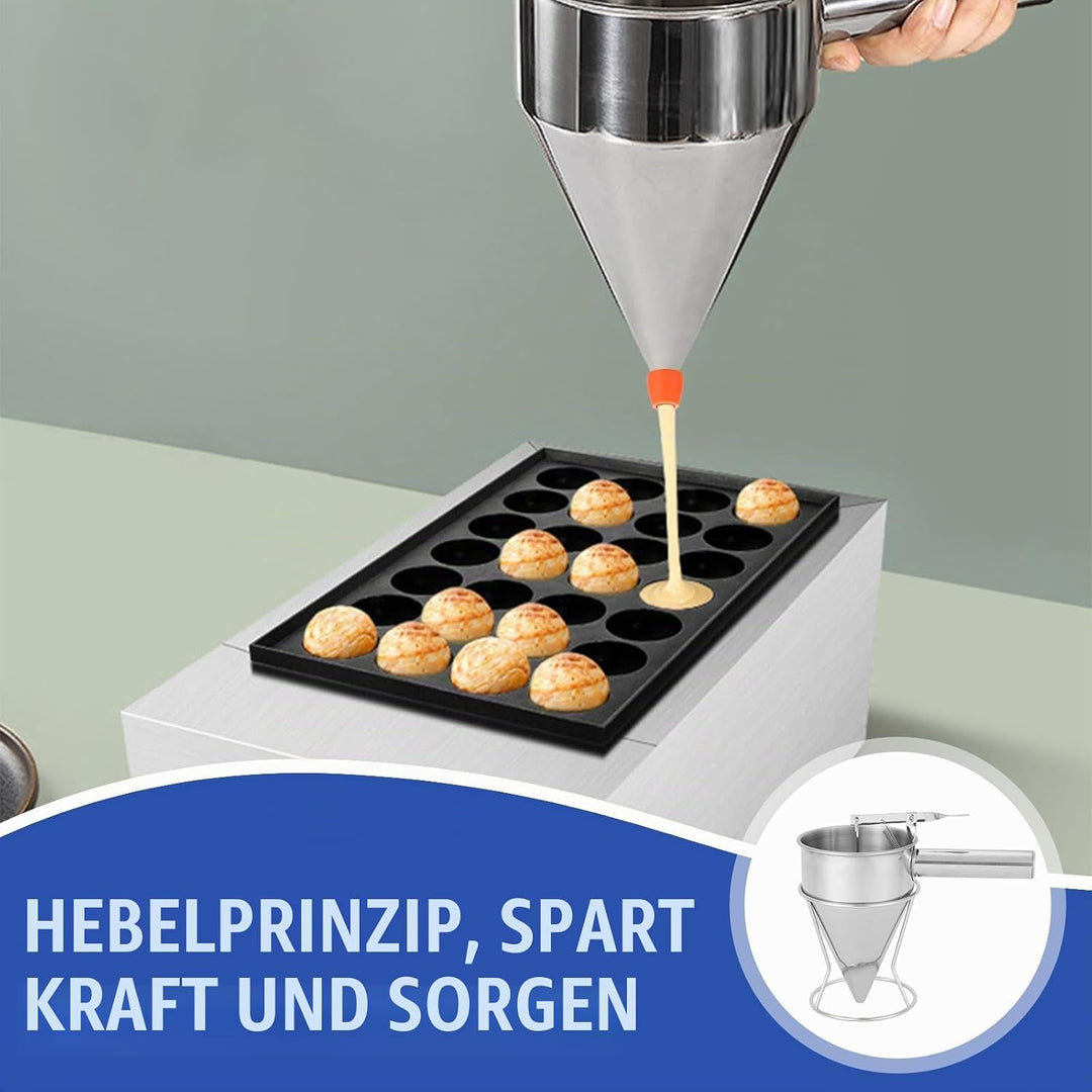 Pfannkuchen Teigspender Teigportionierer, 1200ml Edelstahl Kuchenspender mit Deckel &amp; 4 Ersatzdüsen