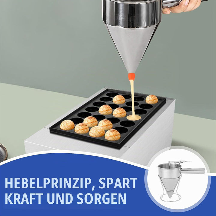 Pfannkuchen Teigspender Teigportionierer, 1200ml Edelstahl Kuchenspender mit Deckel &amp; 4 Ersatzdüsen