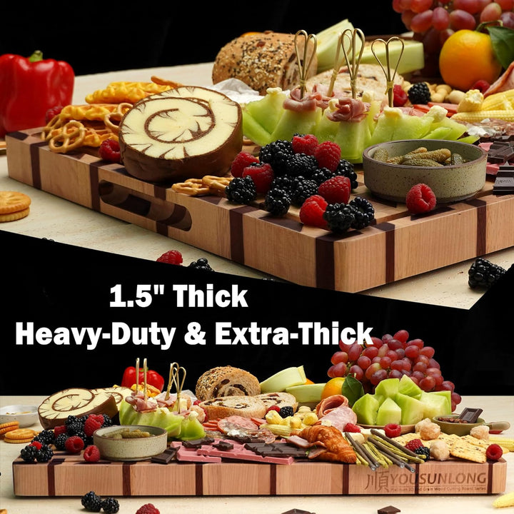 YOUSUNLONG Stirnholz-Schneidebrett - 3D-Zickzackmuster Walnuss & Ahorn-Butcher Block XXL-Bruststückb