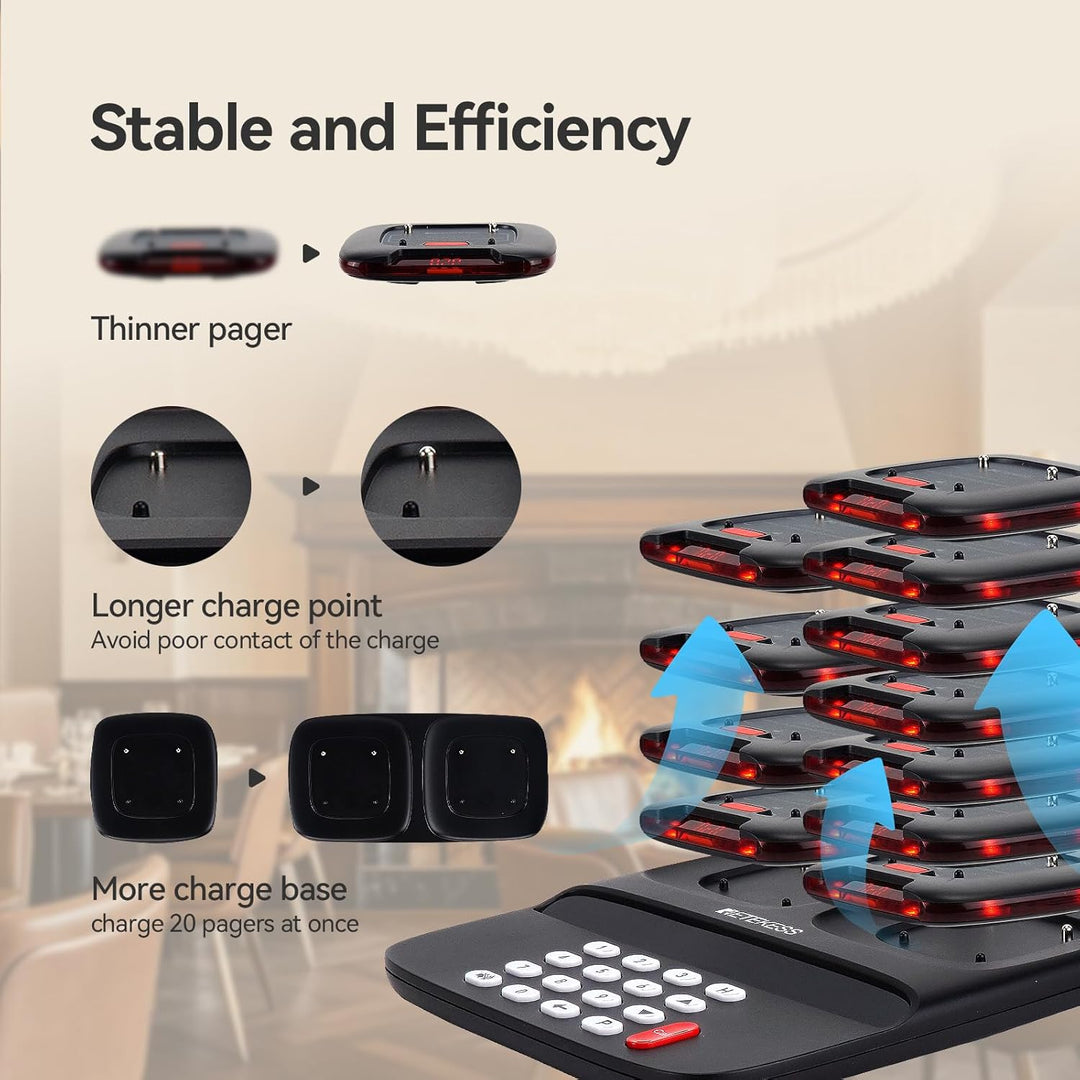 Retekess TD183 Pager System, Doppelte Ladung Restaurant Pager, 20 Untersetzer Stabil, 30H 300mAh Pag