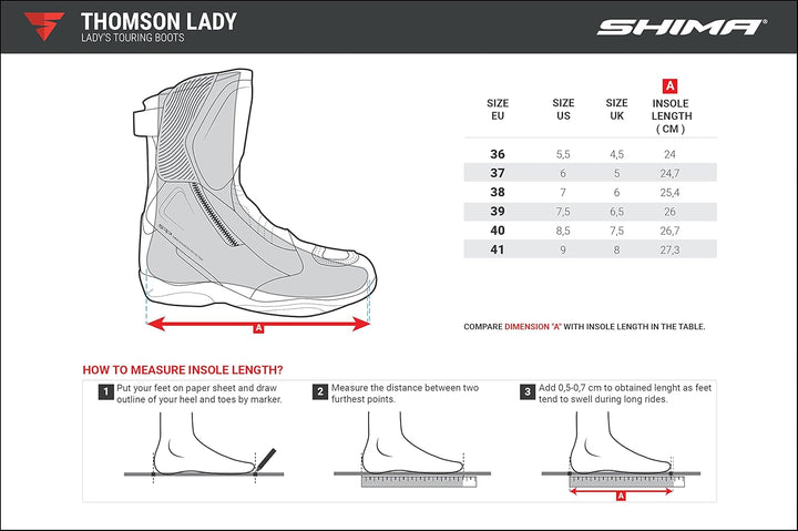 SHIMA THOMSON Lady, Motorradsteifel Damen - Verstärkte Leder Motorradschuhe mit Seitlichem Reissvers