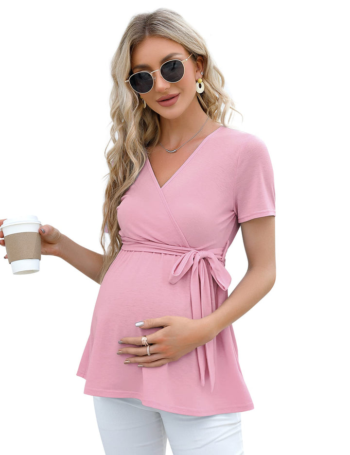 KOJOOIN Damen Stillshirt Schwangerschaftsshirt V-Ausschnitt Umstandsshirt Langarm Nursing Tops mit G