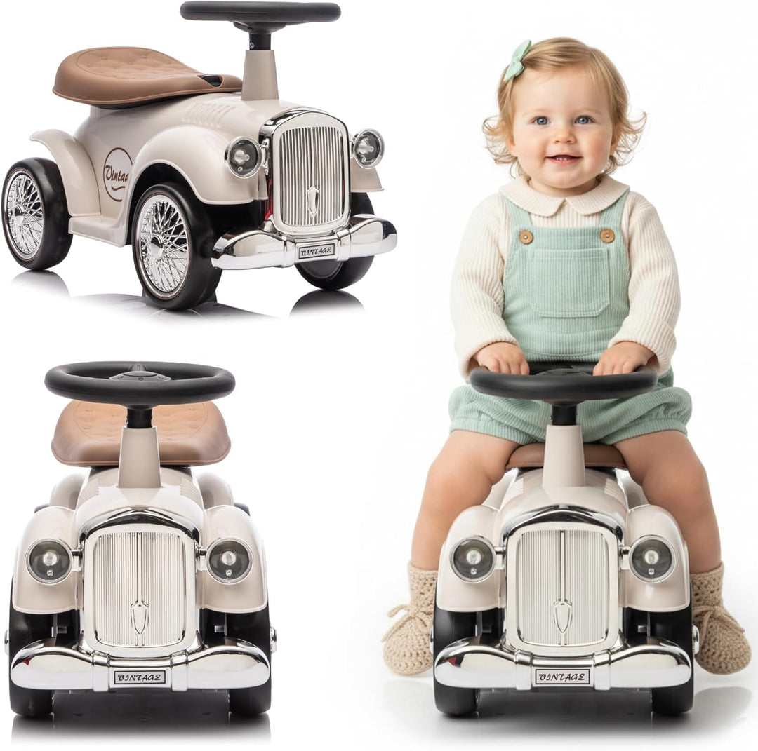 Rutschauto ab 1 Jahr Retro Classic, Rutschauto Indoor, Auto Kinder, Baby Auto, Gehhilfe mit Horn (El