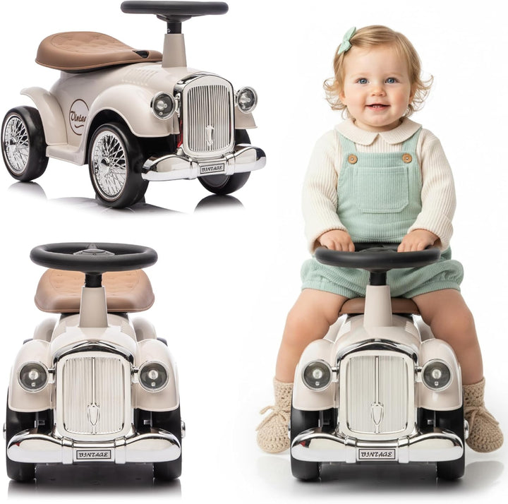 Rutschauto ab 1 Jahr Retro Classic, Rutschauto Indoor, Auto Kinder, Baby Auto, Gehhilfe mit Horn (El