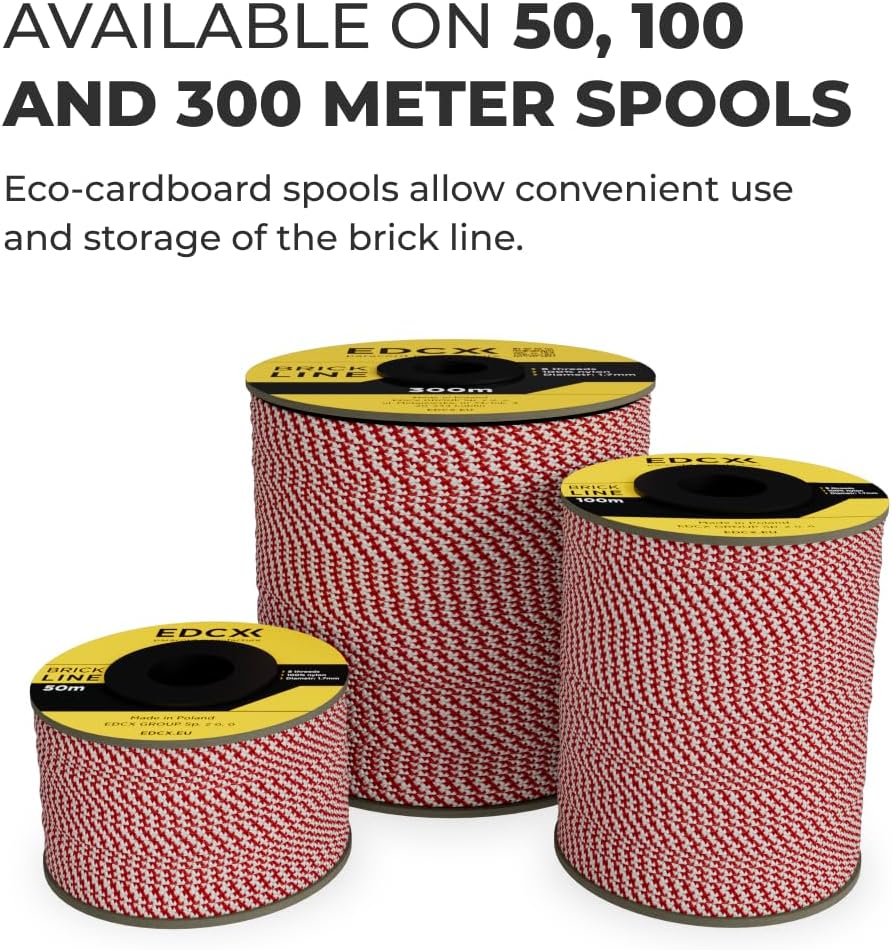 EdcX Maurerschnur ⌀1,7 mm | 50m, 100m und 300m | Nylon | Ziegellinie, Bauschnur, Gartenarbeit, Mason