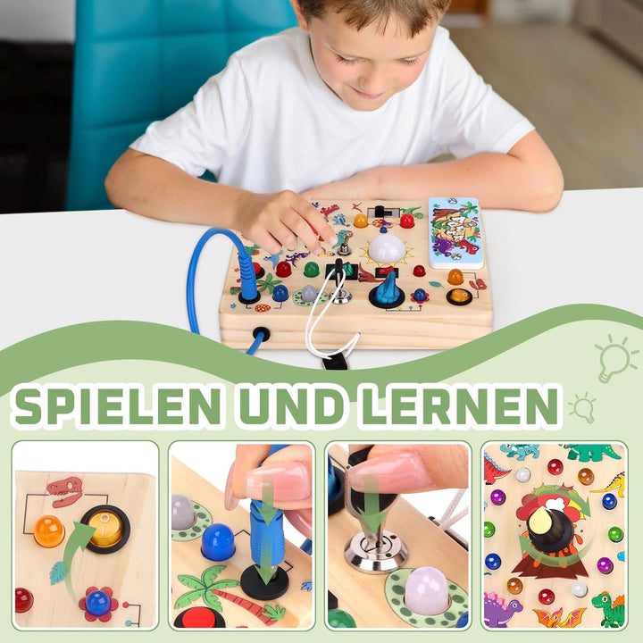 Dinosaurier Busy Board Montessori Spielzeug ab 1 jahr Activity Board Holzspielzeug Mit 10 Schaltern