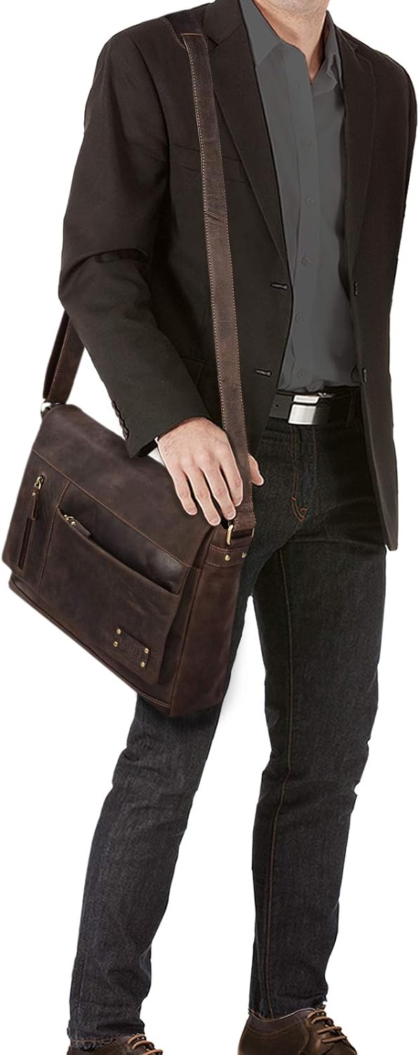 STILORD 'Patrick' Vintage Schultertasche aus echtem Rinds-Leder, mit Laptopfach, Umhängetasche aufst