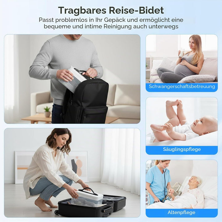 Elektrisches Reise Bidet 2.3L, Electric Bidet Mobiles Portable Bidet mit 1.2M Schlauch, Tragbar für